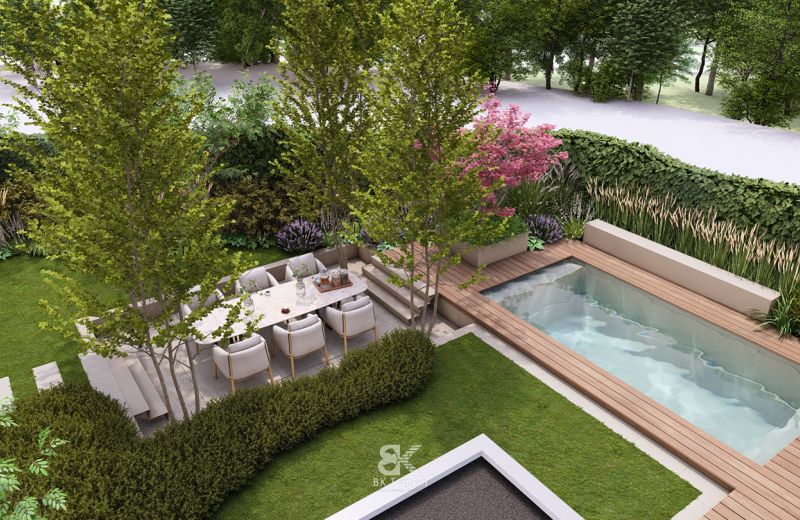 3D Tuinontwerp moderne luxe in het groen