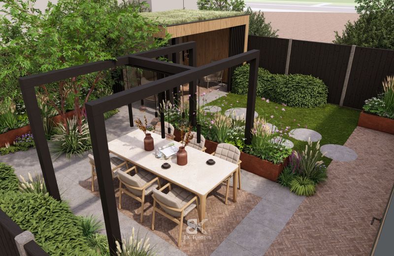 3D tuinontwerp rust en groen in de stad