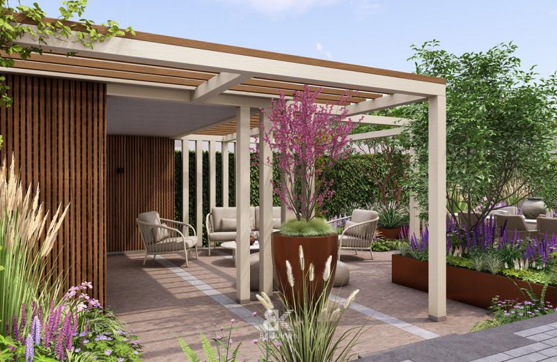 3D tuinontwerp sfeervolle leeftuin