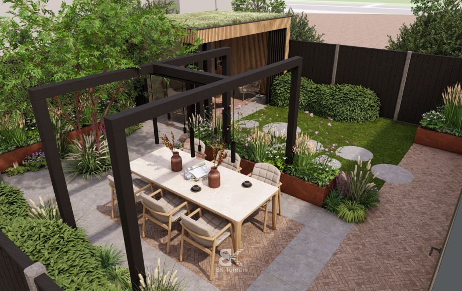 3D tuinontwerp rust en groen in de stad