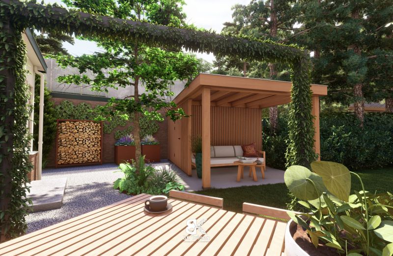 3D tuinontwerp asymmetrische tuin