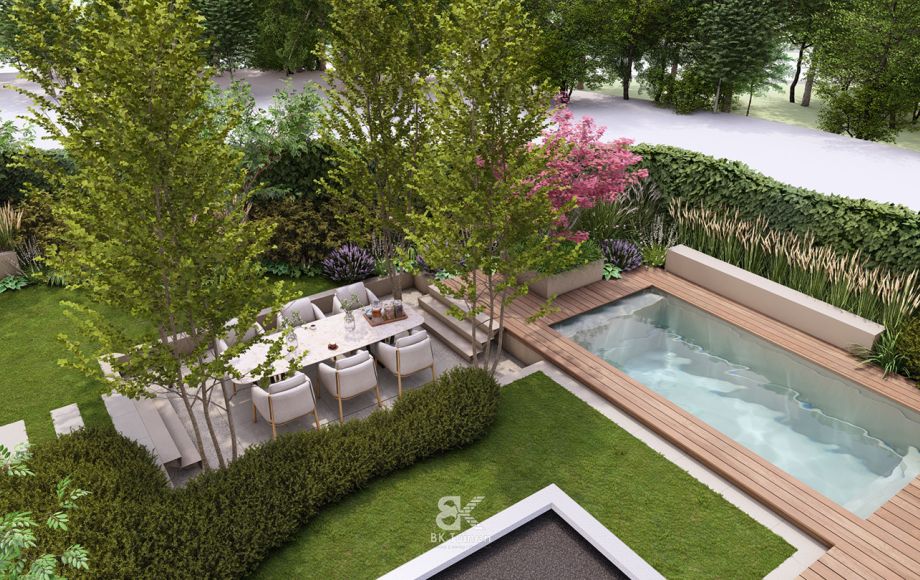 3D Tuinontwerp moderne luxe in het groen